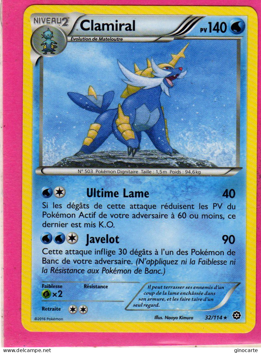 Carte Pokemon Francaise 2016 Xy Offencive Vapeur 32/114 Clamiral 140pv Neuve - XY