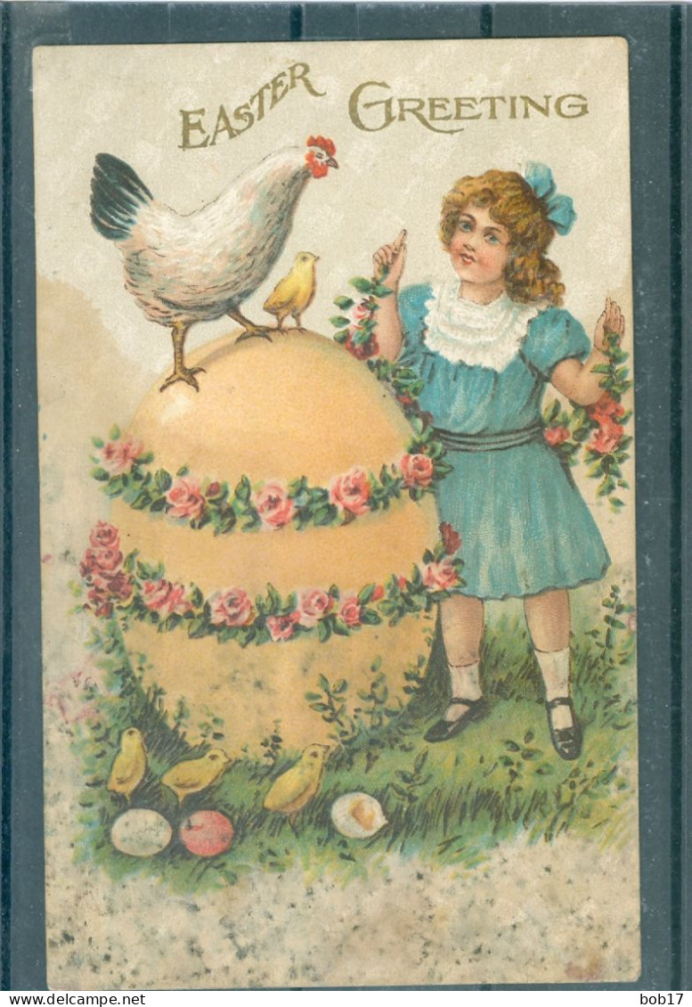 Relief - Gaufrée - Embossed - Prage - Coqs - Poules - Petites Tâches En Bas - Ostern