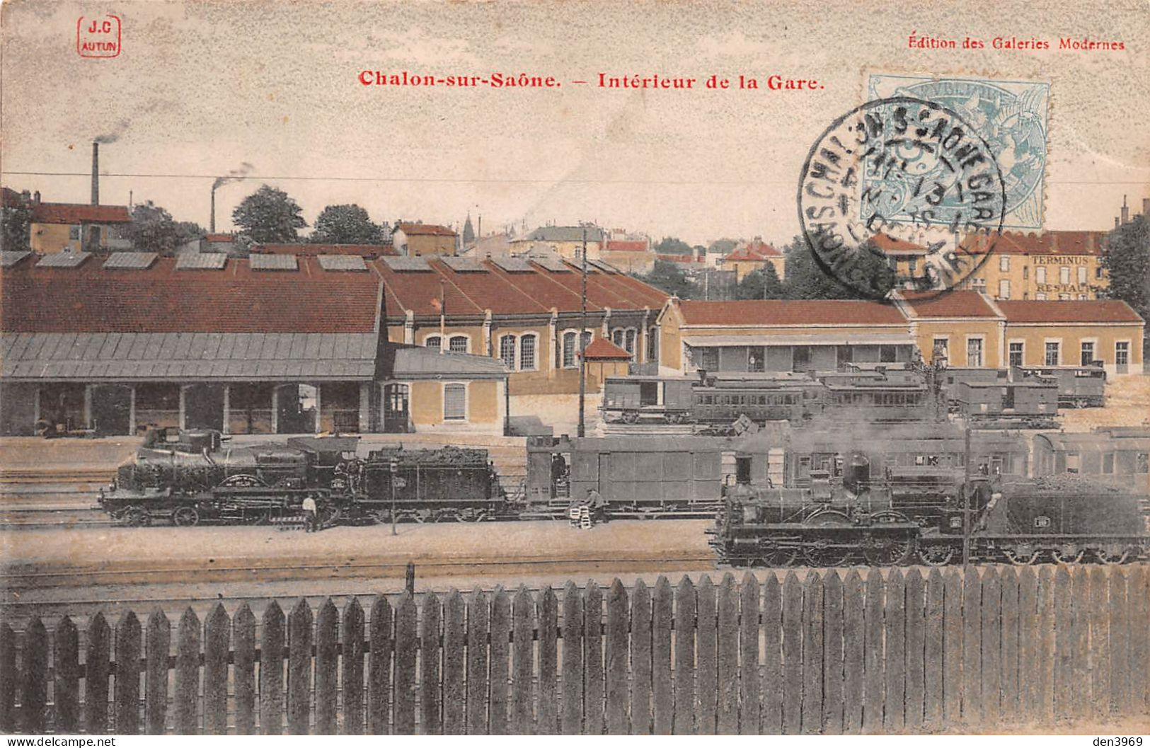 CHALON-sur-SAONE (Saône-et-Loire) - Intérieur De La Gare Avec Trains - Tirage Couleurs J.C Autun - Voyagé 1905 (2 Scans) - Chalon Sur Saone