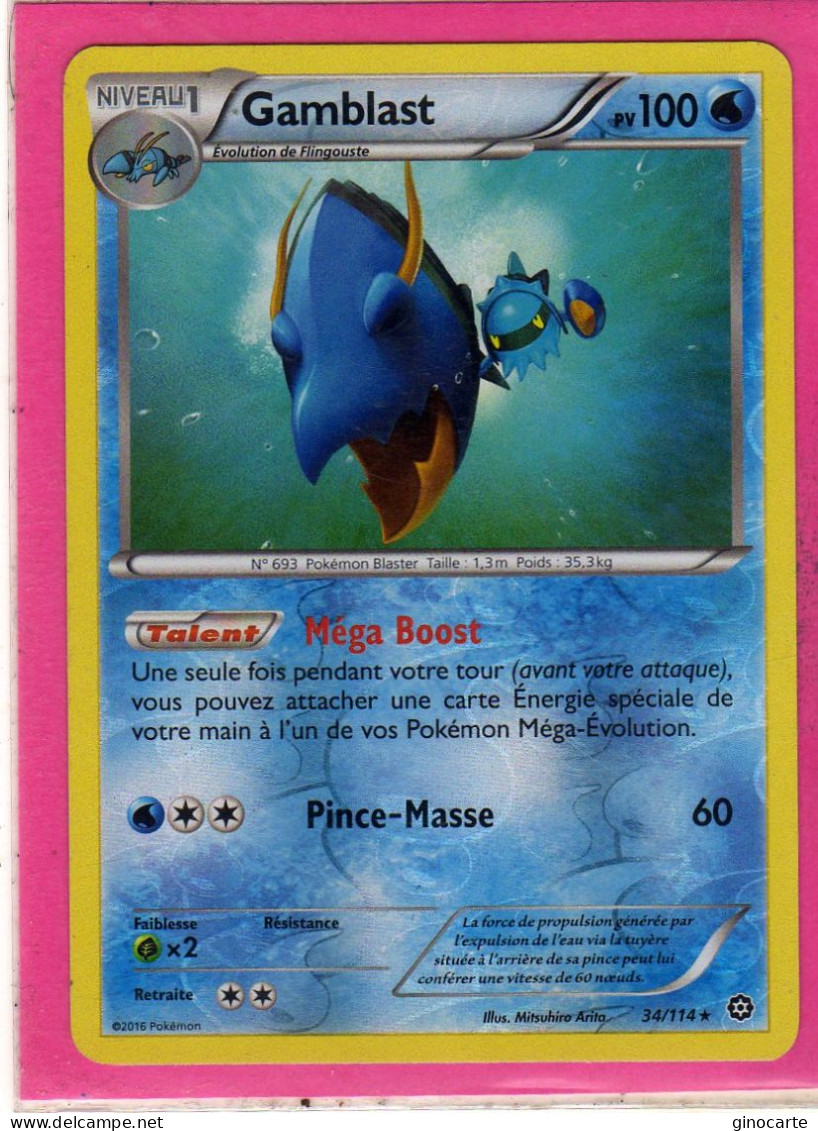 Carte Pokemon Francaise 2016 Xy Offencive Vapeur 34/114 Gamblast 100pv Reverse Neuve - XY