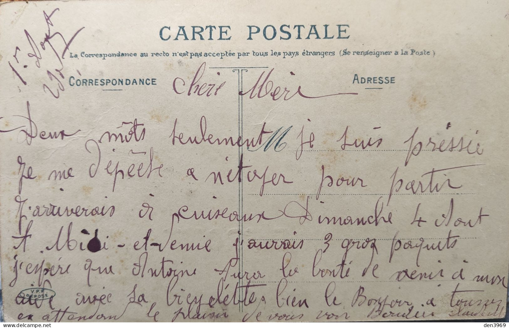 Mes Amitiés De FRONTENAUD (Saône-et-Loire) Avec Paillettes - Ecrit 1907 (2 Scans) - Altri & Non Classificati