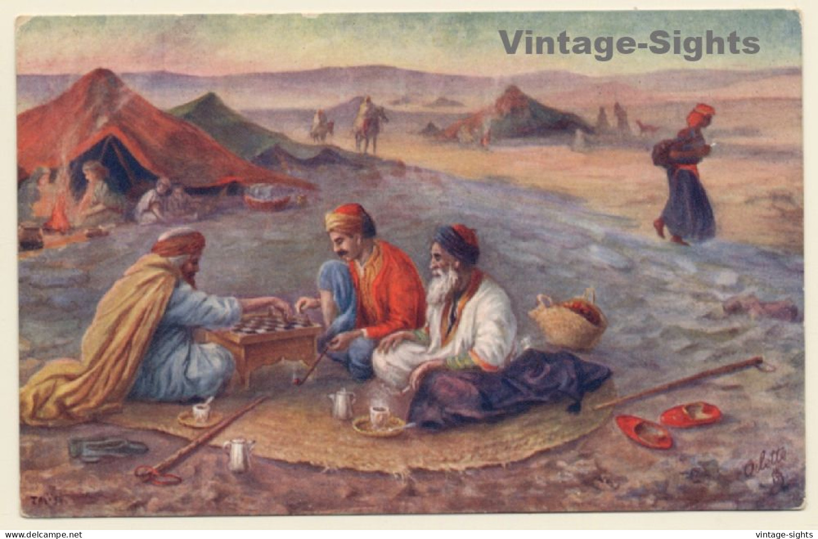 Algeria: Halt In The Desert - Nomads Playing Chess (Vintage PC 1910s/1920s ) - Echecs