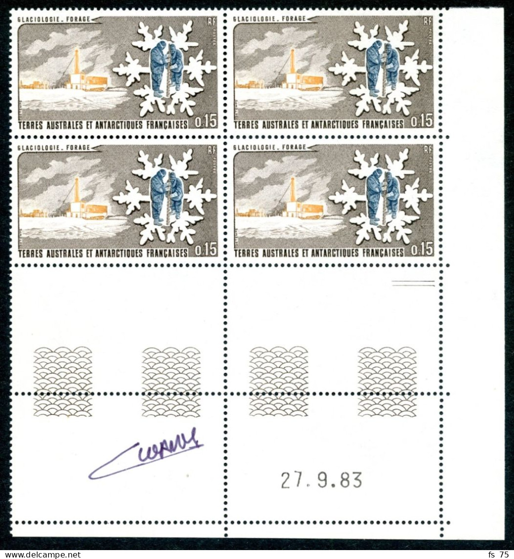 TAAF - N°102 & 103 - GLACIOLOGIE - 2 BLOCS DE 4 - COINS DATES - SIGNE BETEMPS - Ongebruikt