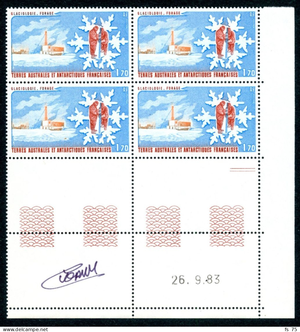 TAAF - N°102 & 103 - GLACIOLOGIE - 2 BLOCS DE 4 - COINS DATES - SIGNE BETEMPS - Ongebruikt