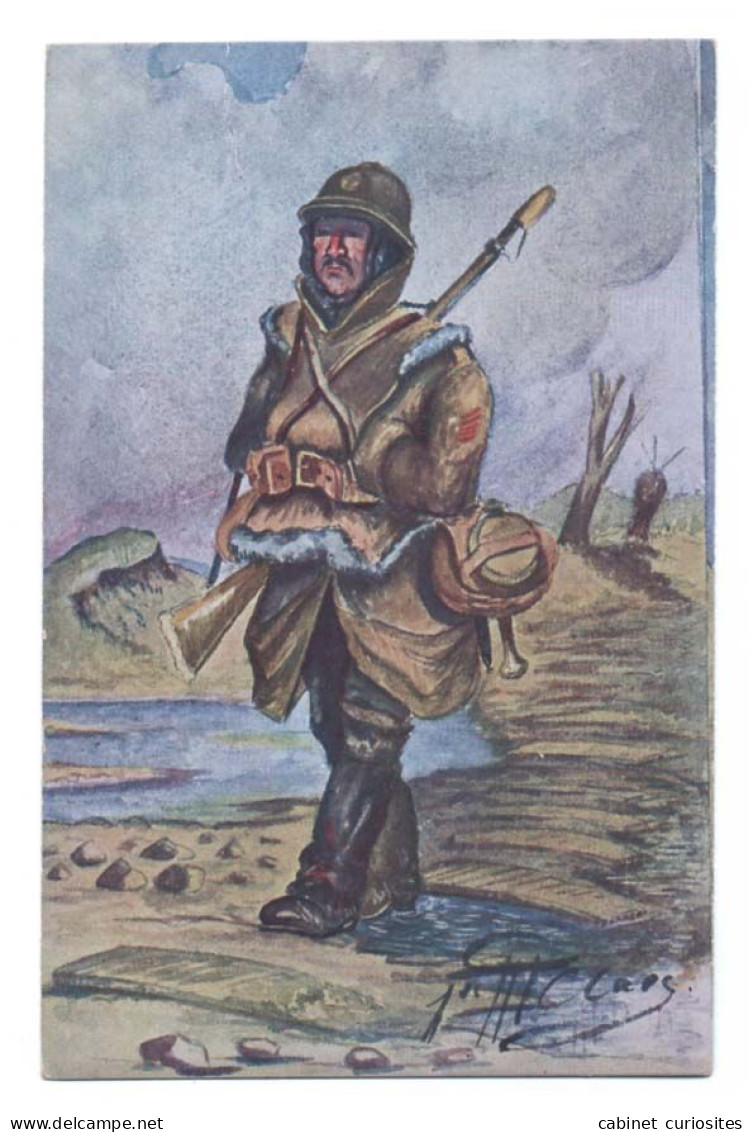 Un Soldat Marche Dans Le Froid Avec Son Fusil - Illustrateur CLAES - Editeur Gaspard Chiroutre - Guerre 1914-18