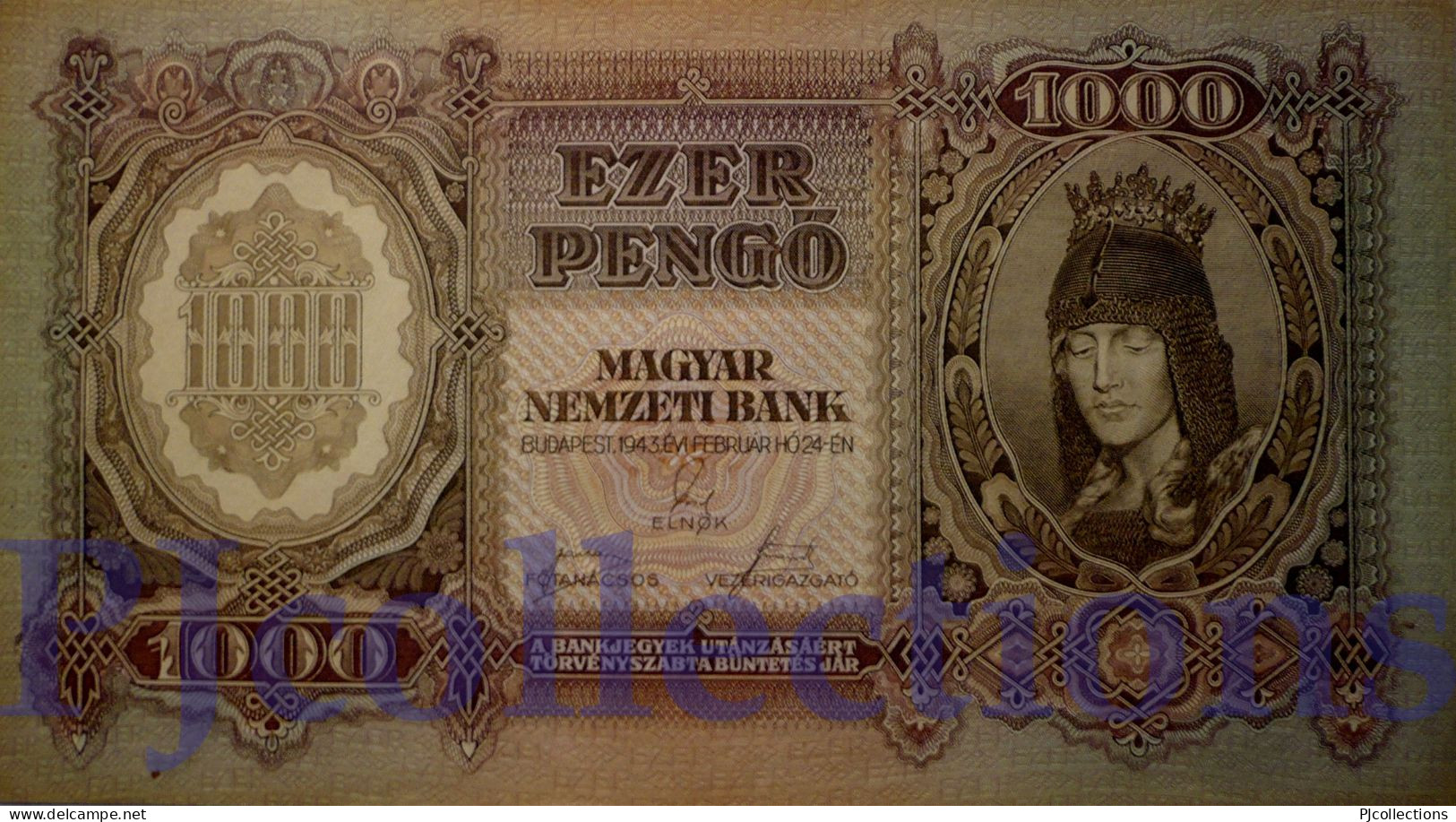 HUNGARY 1000 PENGO 1943 PICK 116 AU/UNC - Hungary