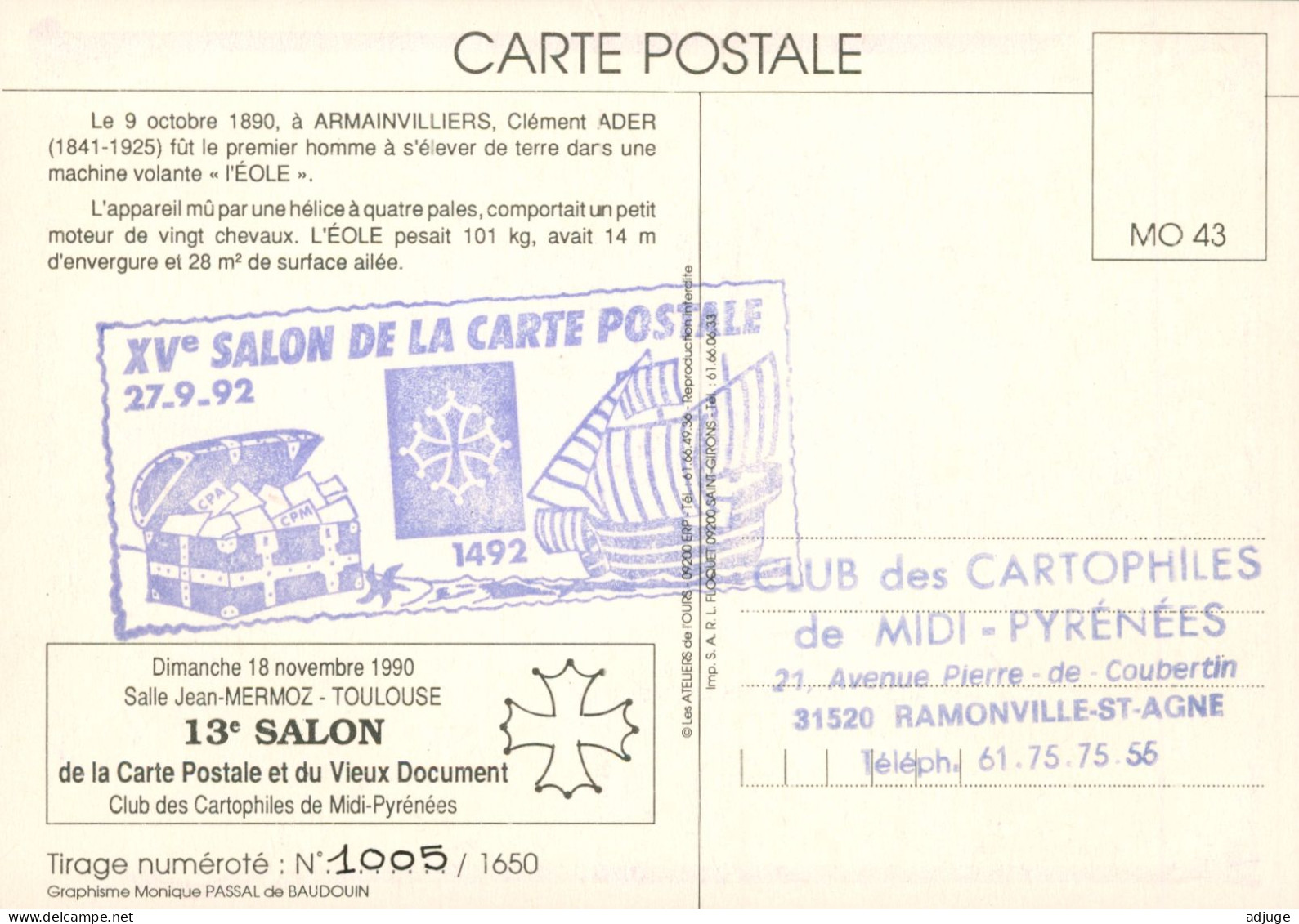 CPM-31-Toulouse - Salon De La Carte Postale 1990 - Club Des Cartophiles - RAMONVILLE SAINT-AGNE - Carte 1005/1650 - Ausstellungen