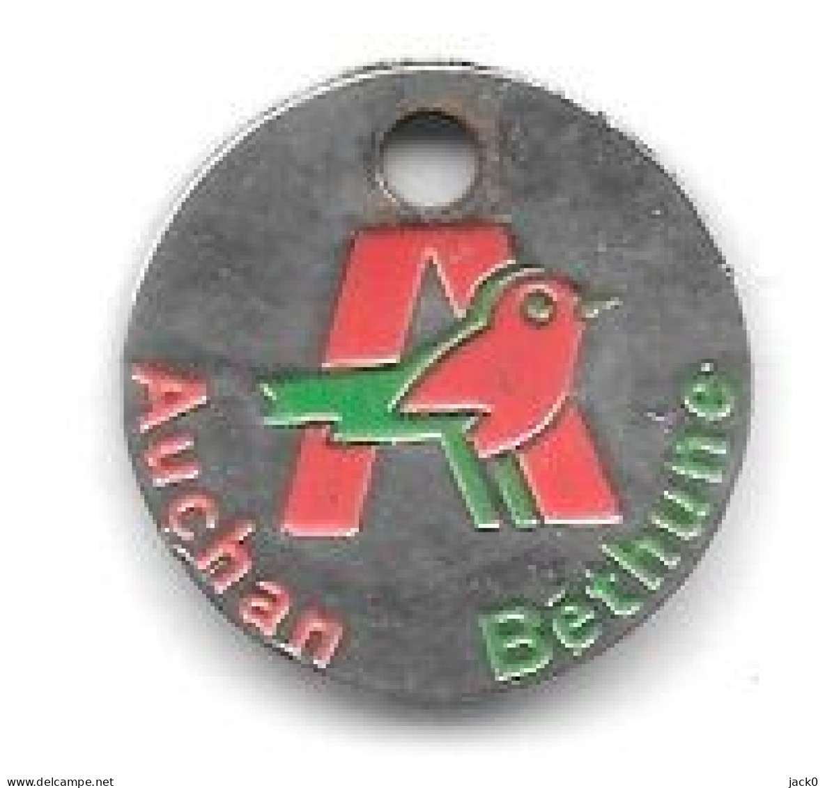 Jeton  De  Caddie  Ville, Magasin  AUCHAN  BETHUNE  ( 62 )  Verso  Vierge - Trolley Token/Shopping Trolley Chip