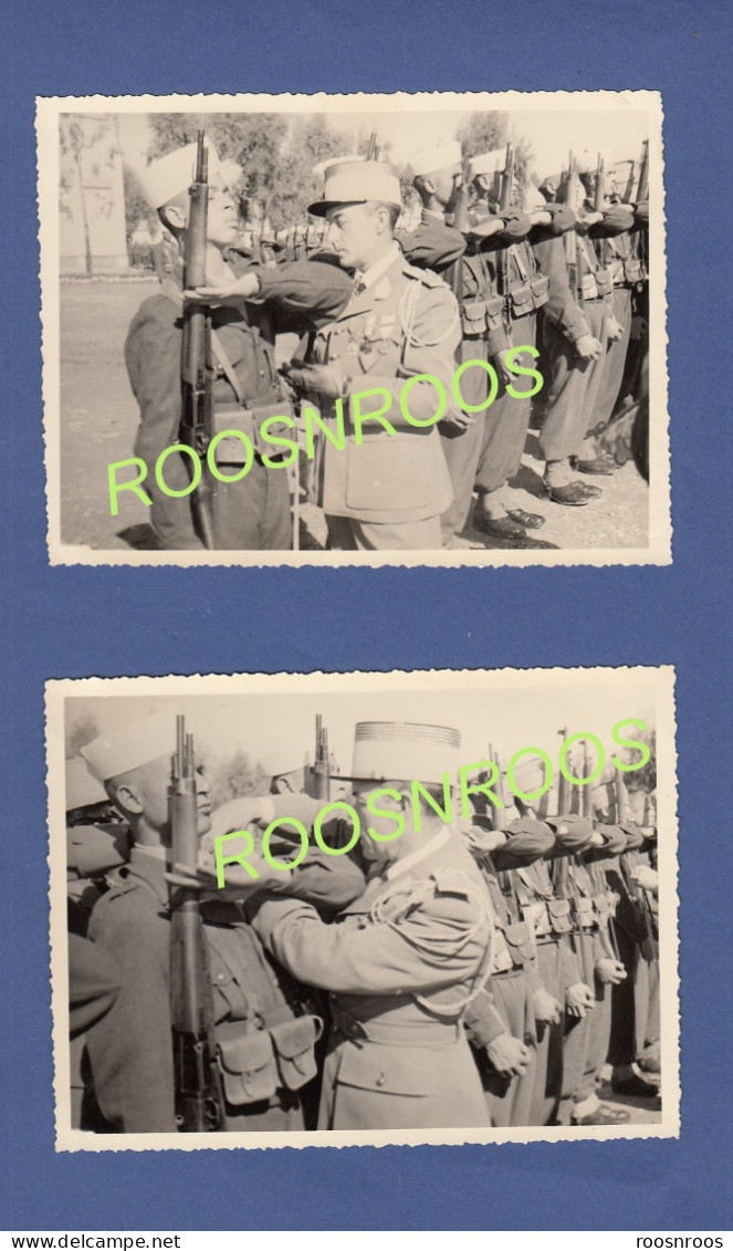 LOT DE 7 PHOTOS - MAROC - 1ER REGIMENT DE TIRAILLEURS MAROCAINS - REMISE DES FOURRAGERES - 1953 - Guerre, Militaire