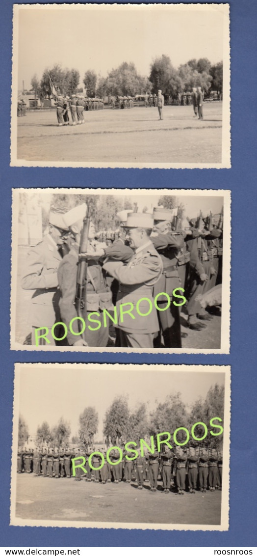 LOT DE 7 PHOTOS - MAROC - 1ER REGIMENT DE TIRAILLEURS MAROCAINS - REMISE DES FOURRAGERES - 1953 - Guerre, Militaire