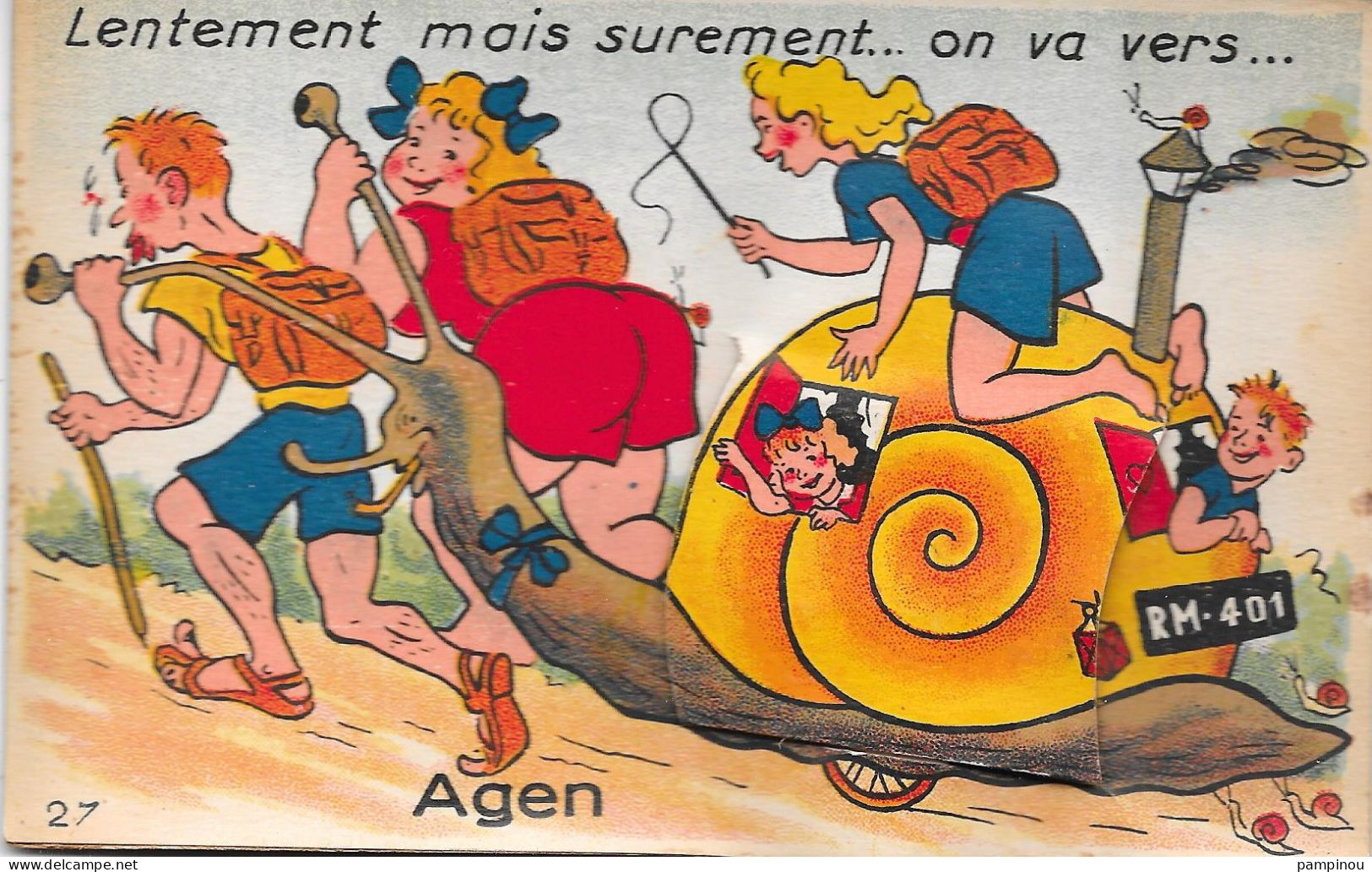 47 - AGEN - Cpa Système 10 Vues - Lentement, Mais Surement....... Escargot - Agen