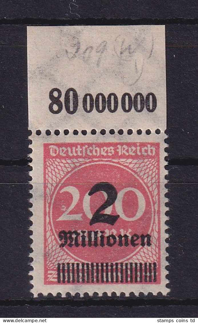 Dt. Reich 1923 Wertstufenaufdruck 2 Mio. Mark  Mi.-Nr. 309Y Oberrandstück **  - Unused Stamps