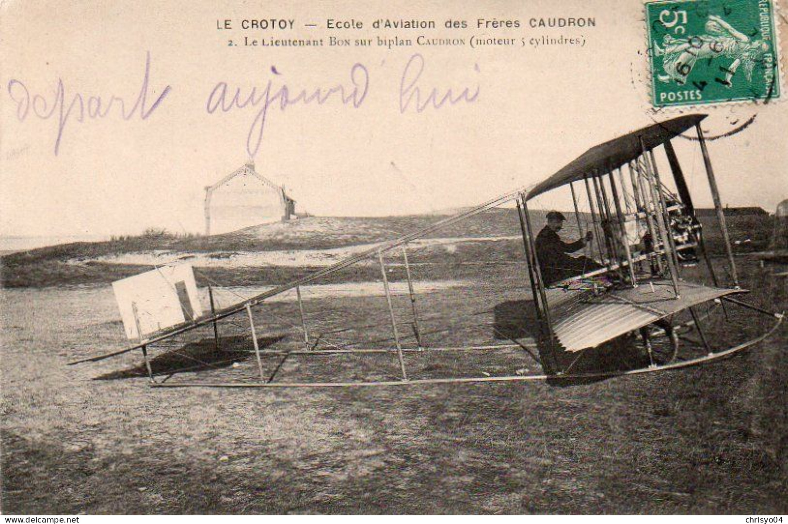 4V4Sb   80 Le Crotoy Ecole D'aviation Des Fréres Caudron Lieutenant Bon Sur Biplan - Le Crotoy