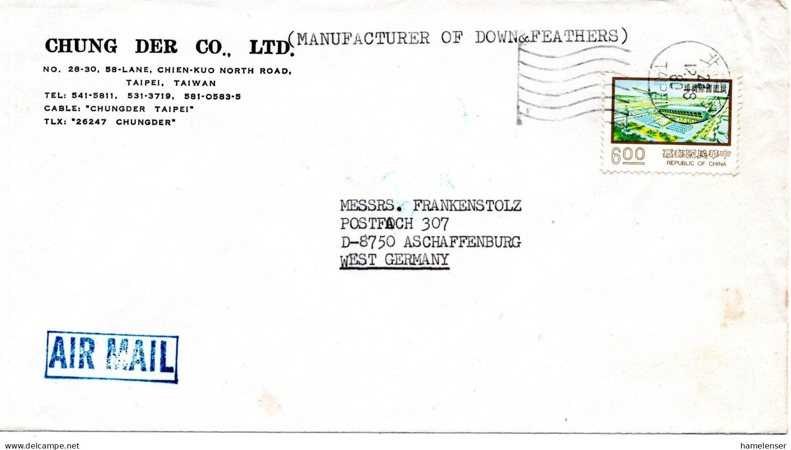 78880 - China / Taiwan - 1980 - $6 Flughafen EF A LpBf TAIPEI -> Westdeutschland - Lettres & Documents