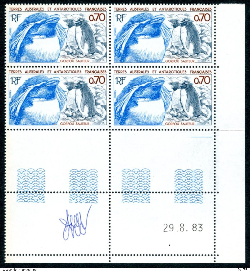 TAAF - N°105 & 106 - GORFOU SAUTEUR - 2 BLOCS DE 4 - COINS DATES - SIGNE ANDREOTTO - Unused Stamps