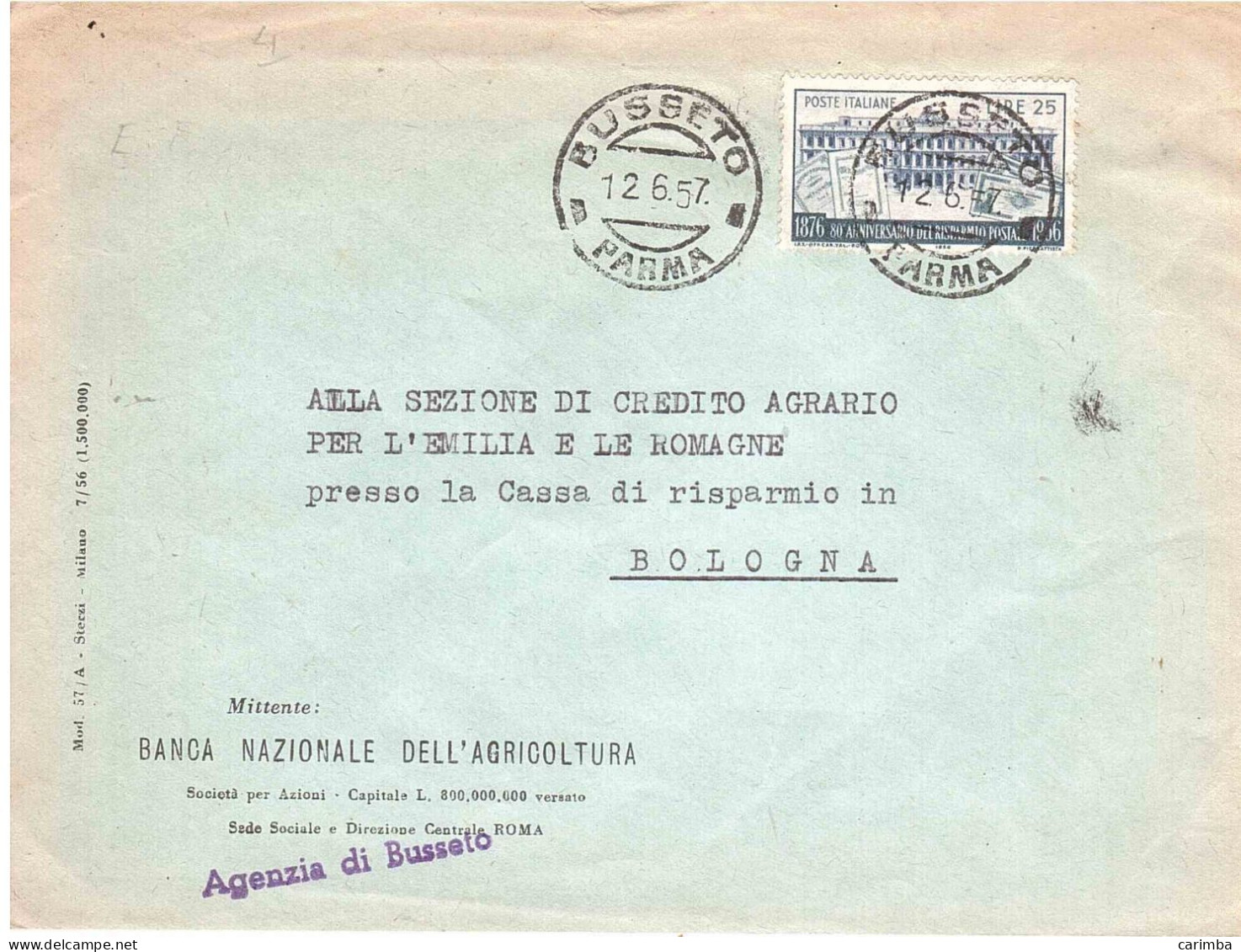 1956 L.25 RISPARMIO POSTALE - 1946-60: Oblitérés