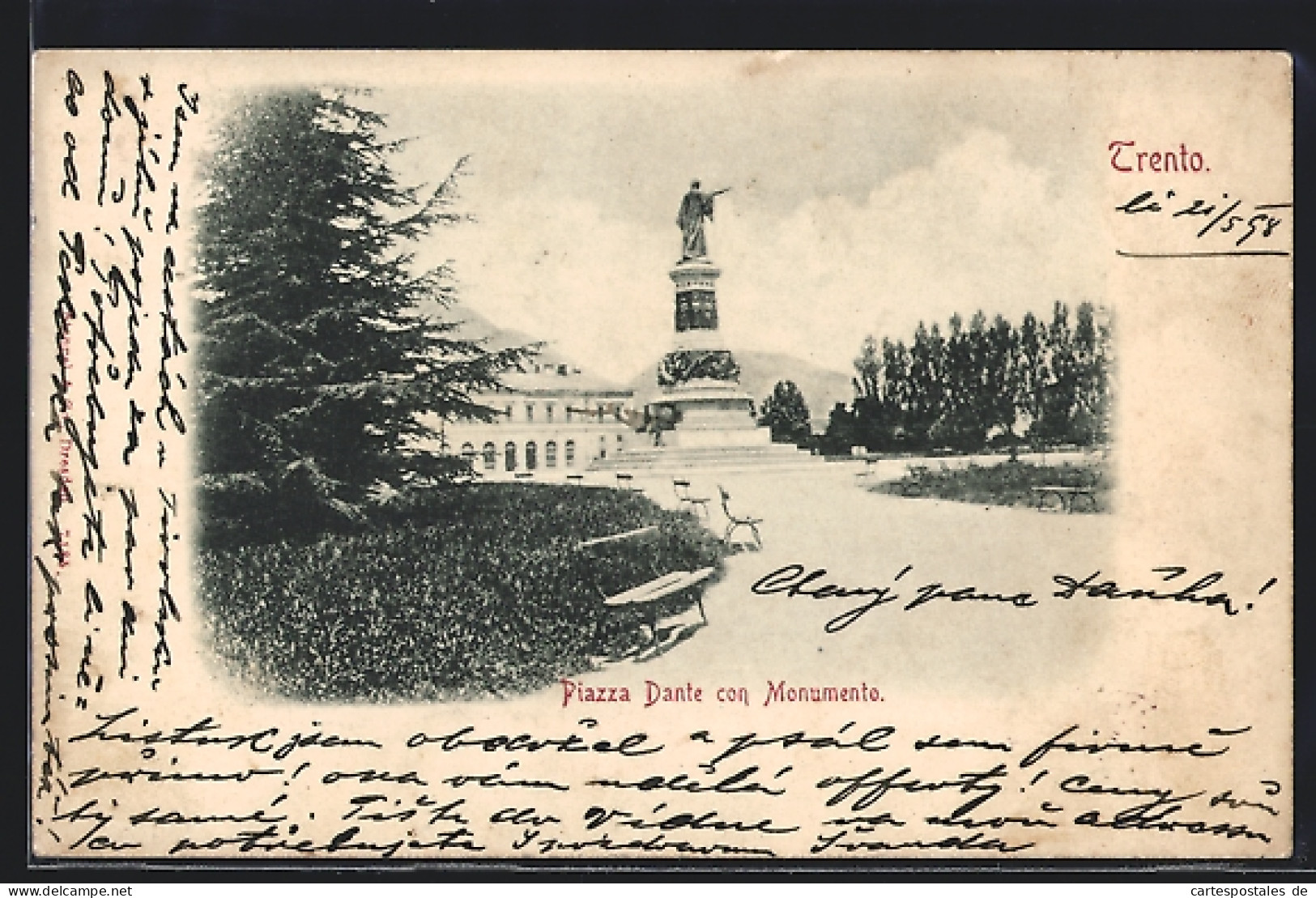 Cartolina Trento, Piazza Dante Con Monumento  - Trento