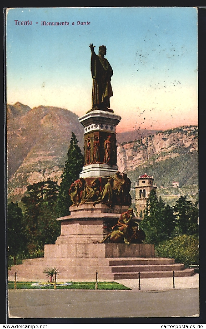 Cartolina Trento, Monumento A Dante  - Trento