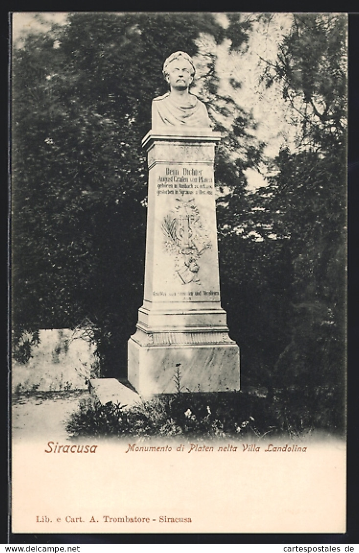 Cartolina Siracusa, Monumento Di Platen Nelta Villa Landolina  - Siracusa