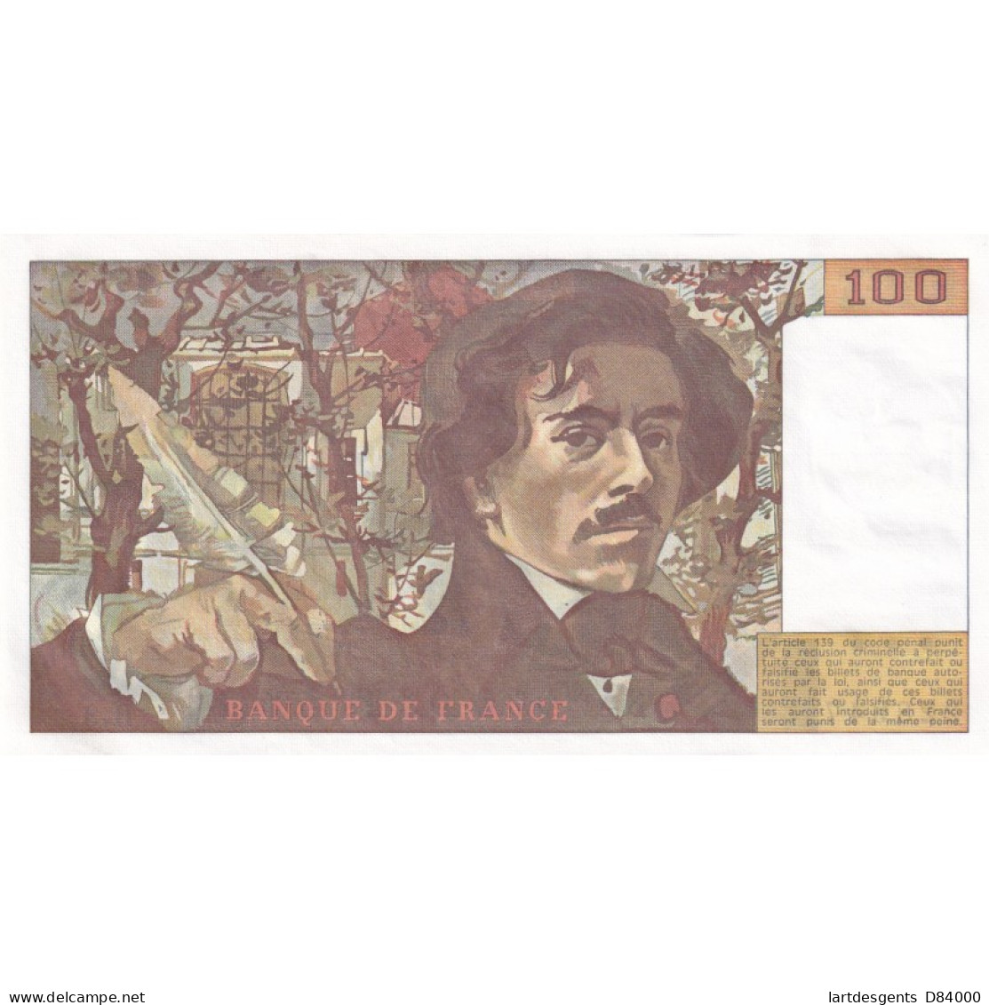 Billet France 100 Francs Delacroix 1978, H.3 228947 UNC, Cote 140 Euros,  Lartdesgents - 100 F 1978-1995 ''Delacroix''