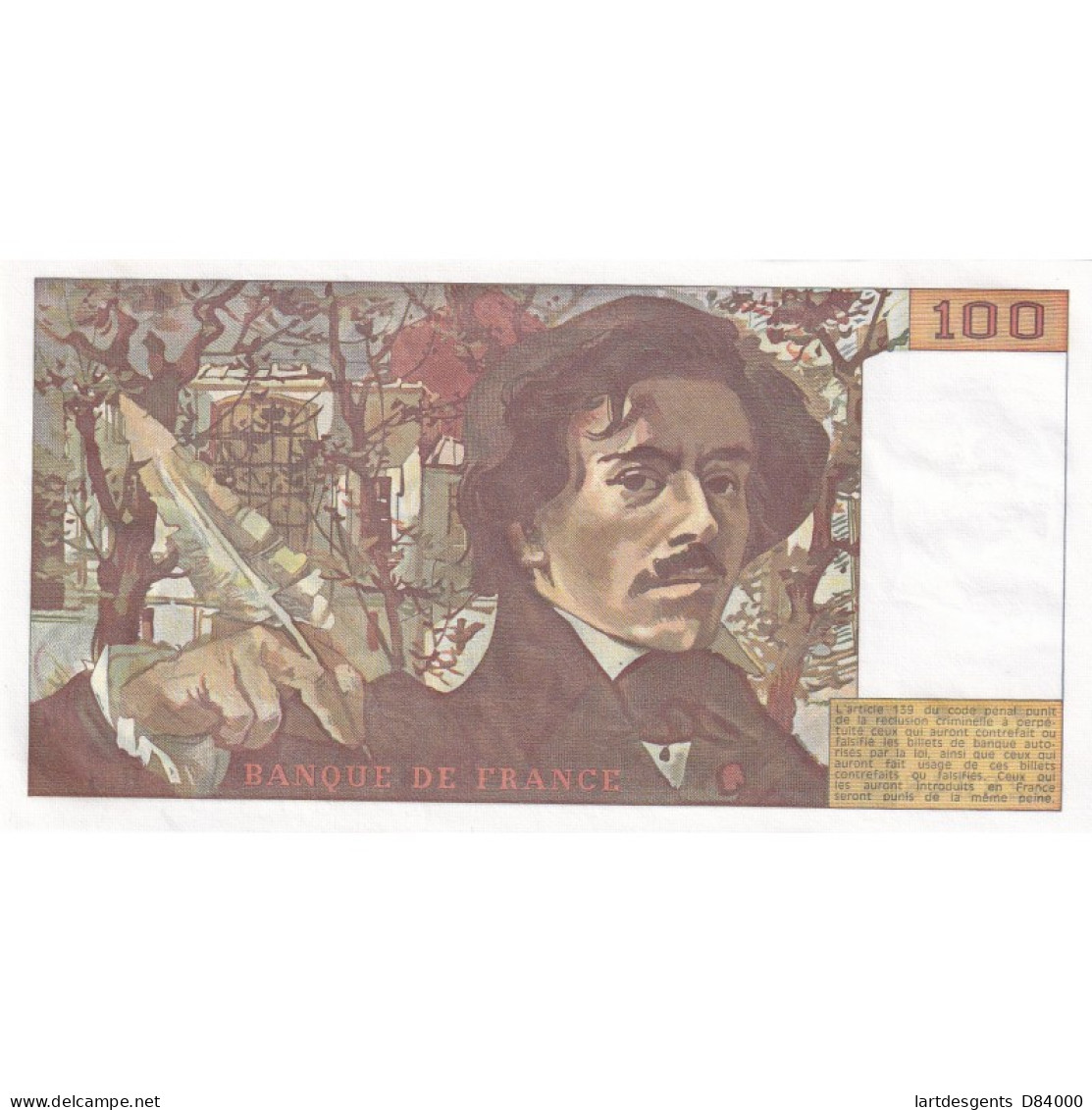 Billet France 100 Francs Delacroix 1978, H.3 228948 UNC, Cote 140 Euros,  Lartdesgents - 100 F 1978-1995 ''Delacroix''