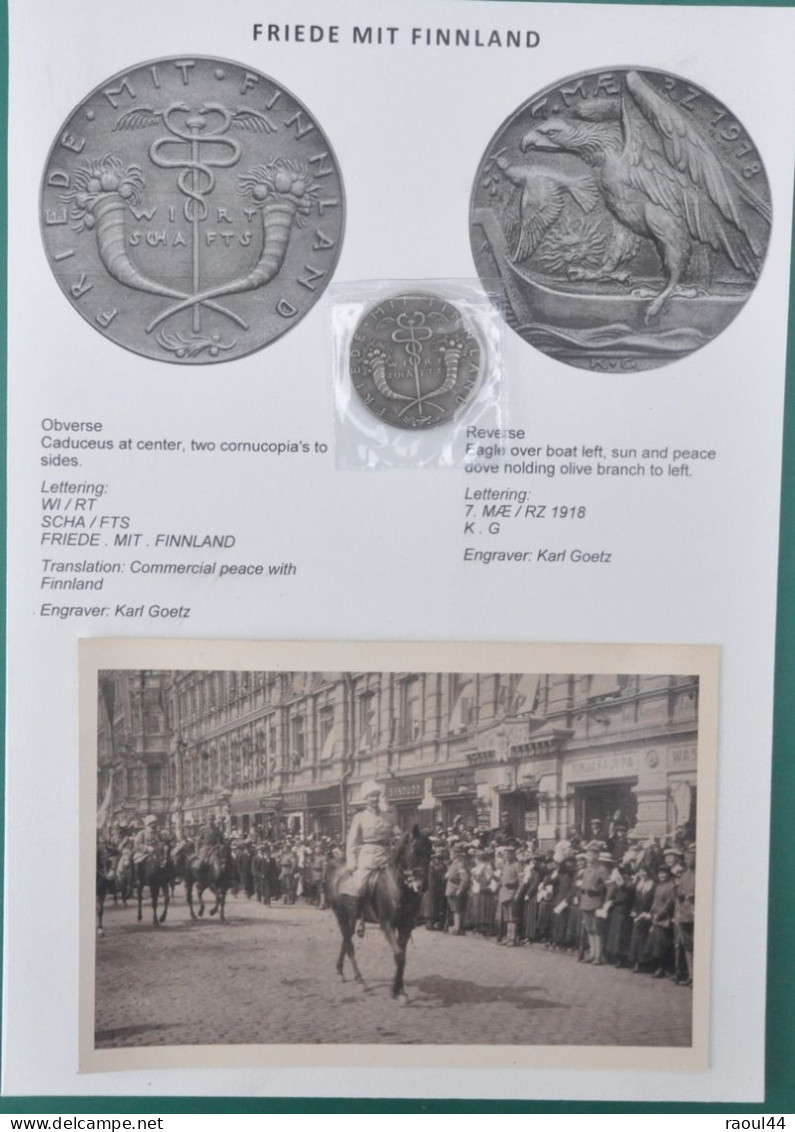 1918 FRIEDE MIT FINLAND, Pièce + Photo - 1914-18