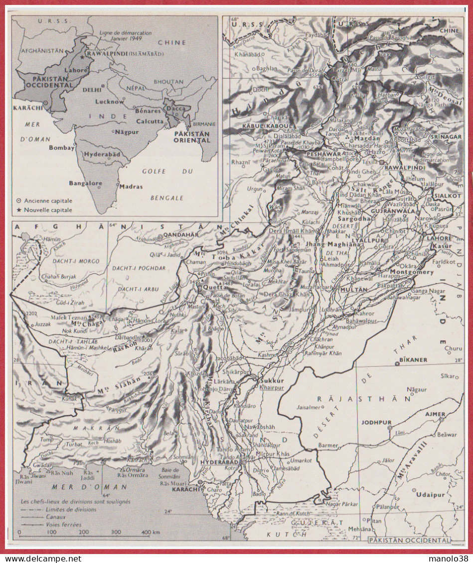 Pakistan Occidental. Carte Avec Canaux, Foies Ferrées. Larousse 1960. - Historische Dokumente