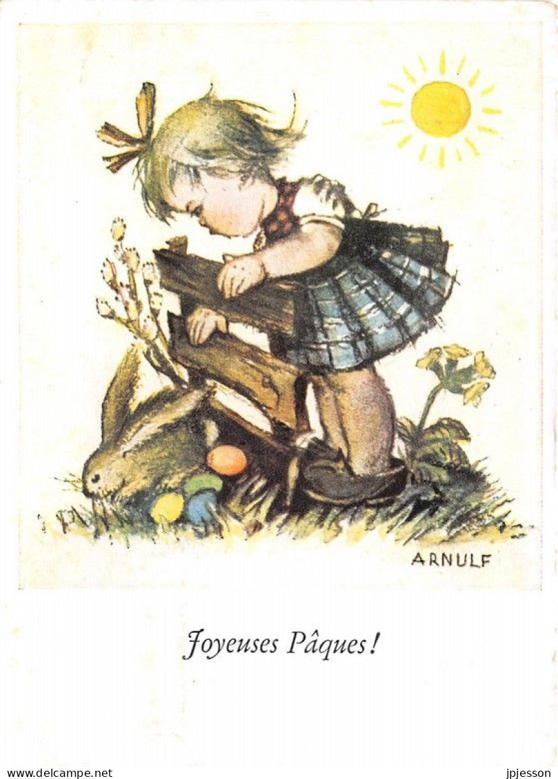 ILLUSTRATEUR - ARNULF - FILLETE, LAPIN, OEUFS - FANTAISIE "JOYEUSES PAQUES" - Autres & Non Classés