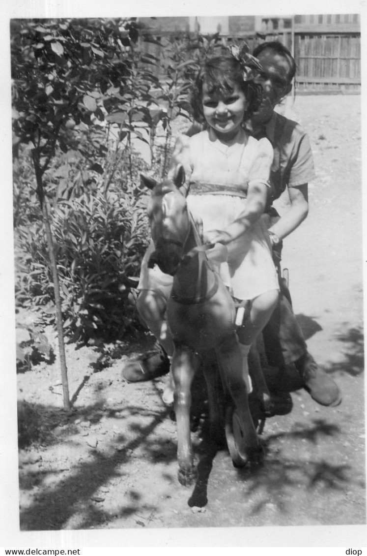 Photo Vintage Paris Snap Shop- Enfant Child Cheval De Bois Wooden Horse Arcueil - Anonymous Persons