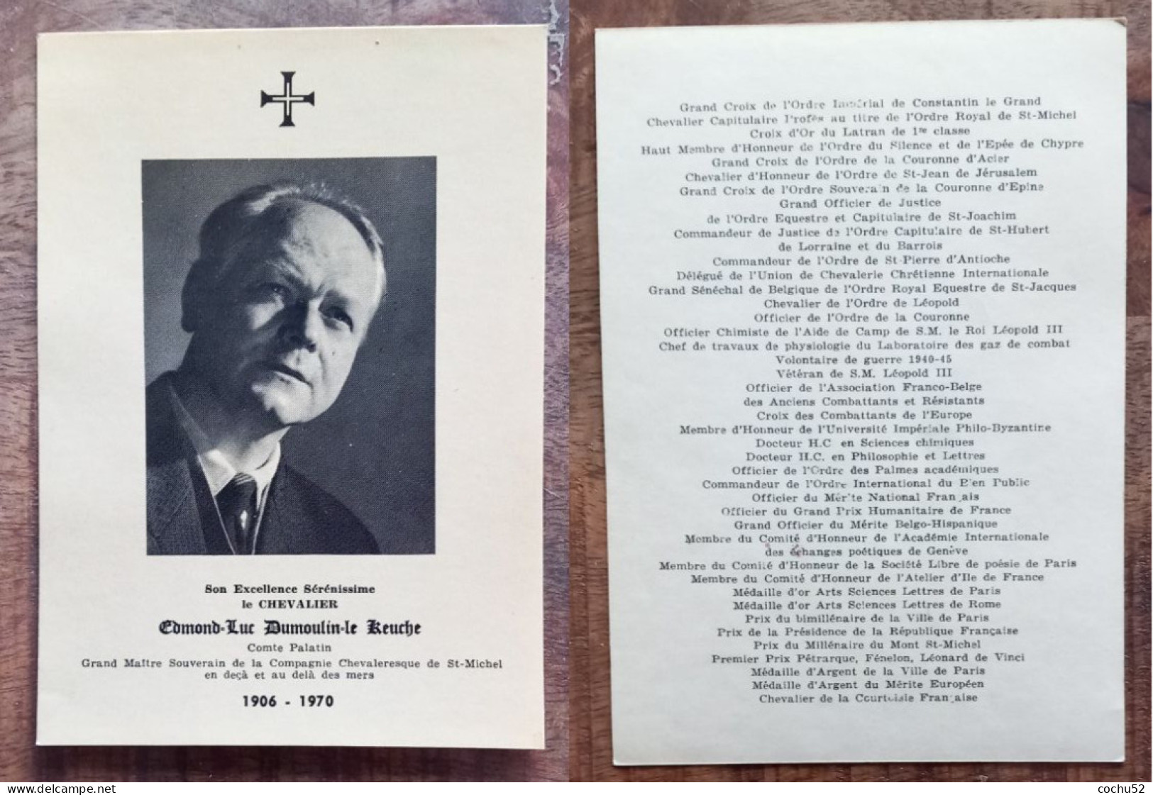 Chevalerie---Avis De Décès  - Edmond-Luc Dumoulin-le Keuche (14 Cm X 10 Cm) - Obituary Notices