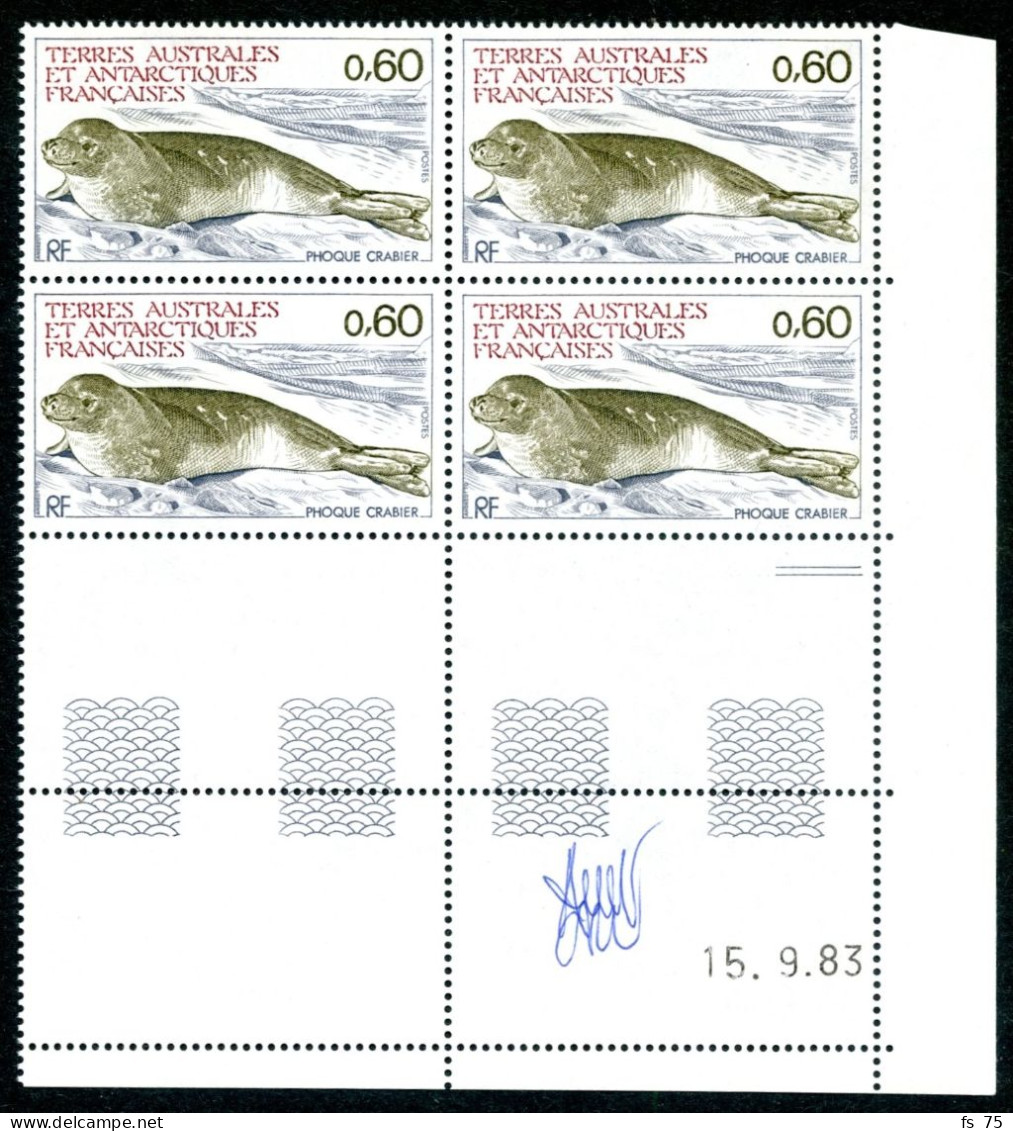 TAAF - N°107 & 108 - PHOQUE CRABIER - 2 BLOCS DE 4 - COINS DATES - SIGNE ANDREOTTO - Unused Stamps