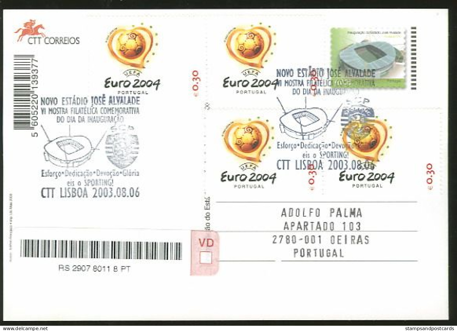 Portugal Football Nouveau Stade Sporting Recommandée Premier Jour Entier Postal 2003 Soccer New Stadium R Stationery - Berühmte Teams