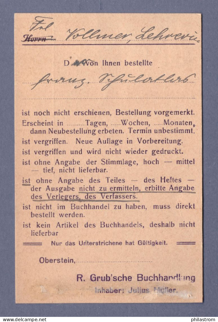 Weimar INFLA Postkarte - OBerstein 25.8.20 (CG13110-263) - Lettres & Documents