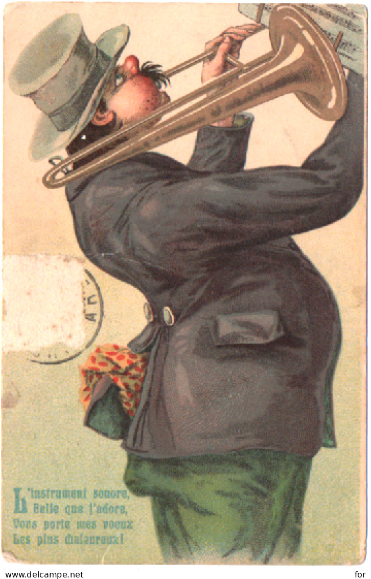 Illustrateur : à Identifier : Musique - Humoristiques : Trombone : Homme Jouant Du Trombone : L'instrument Sonore - 1900-1949