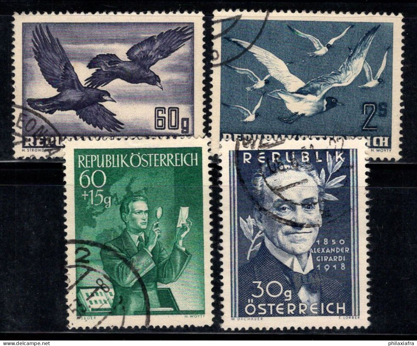 Autriche 1950 Mi. 955-958 Oblitéré 100% Poste Aérienne Célébrités, Oiseaux - Usati