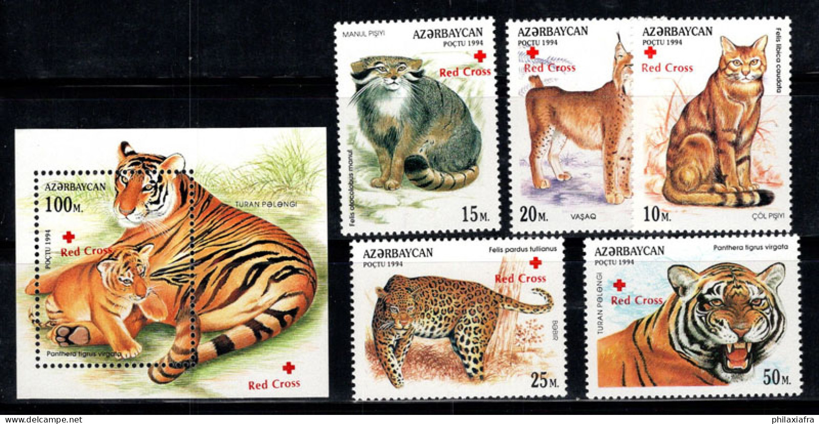 Azerbaïdjan 1997 Mi. 361-365, Bl. 28 Bloc Feuillet 100% Neuf ** Animaux, Croix-Rouge - Azerbaïjan