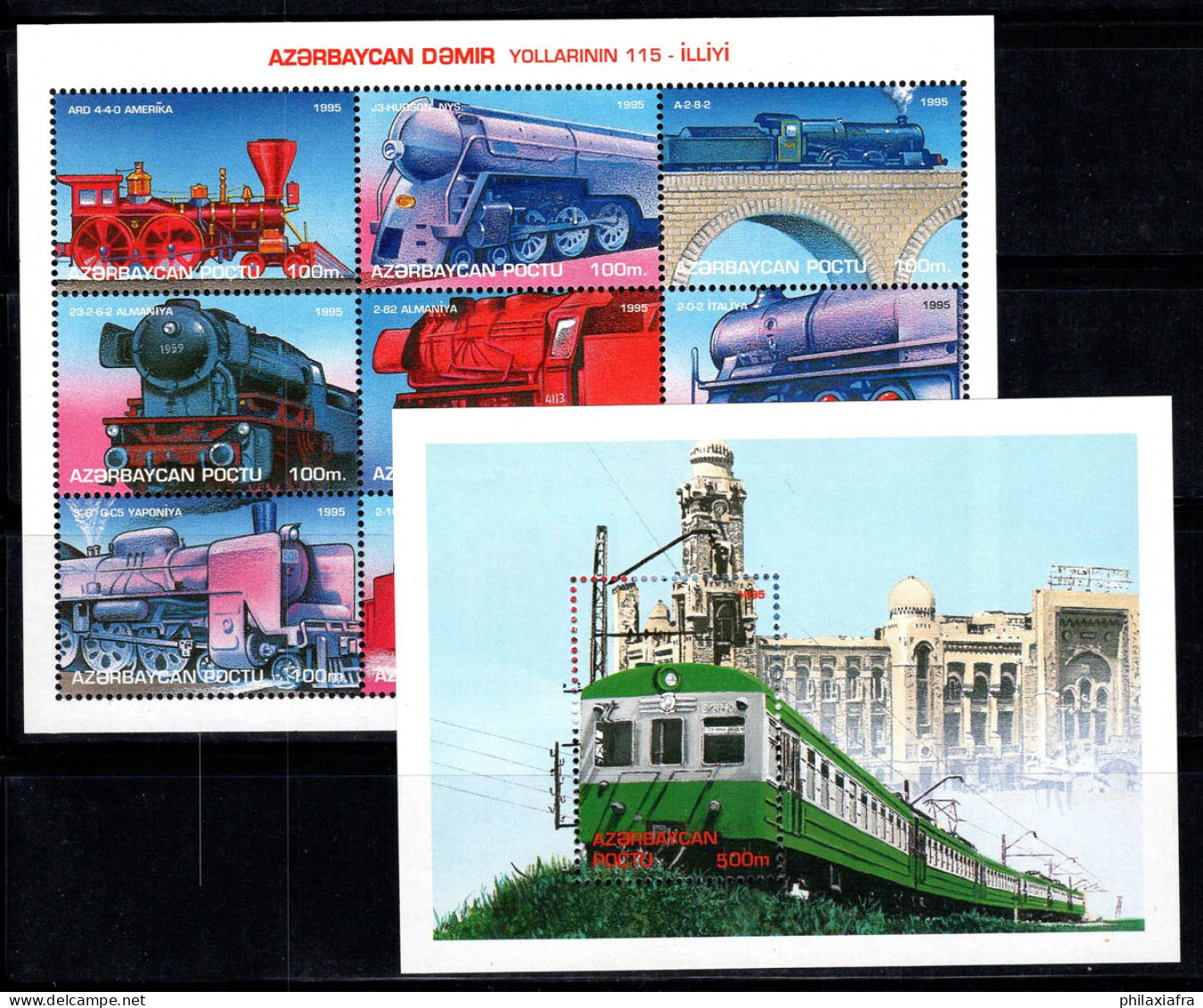 Azerbaïdjan 1996 Mi. 277-285, Bl. 19 Bloc Feuillet 100% Neuf ** Trains, Chemins De Fer - Azerbaïjan