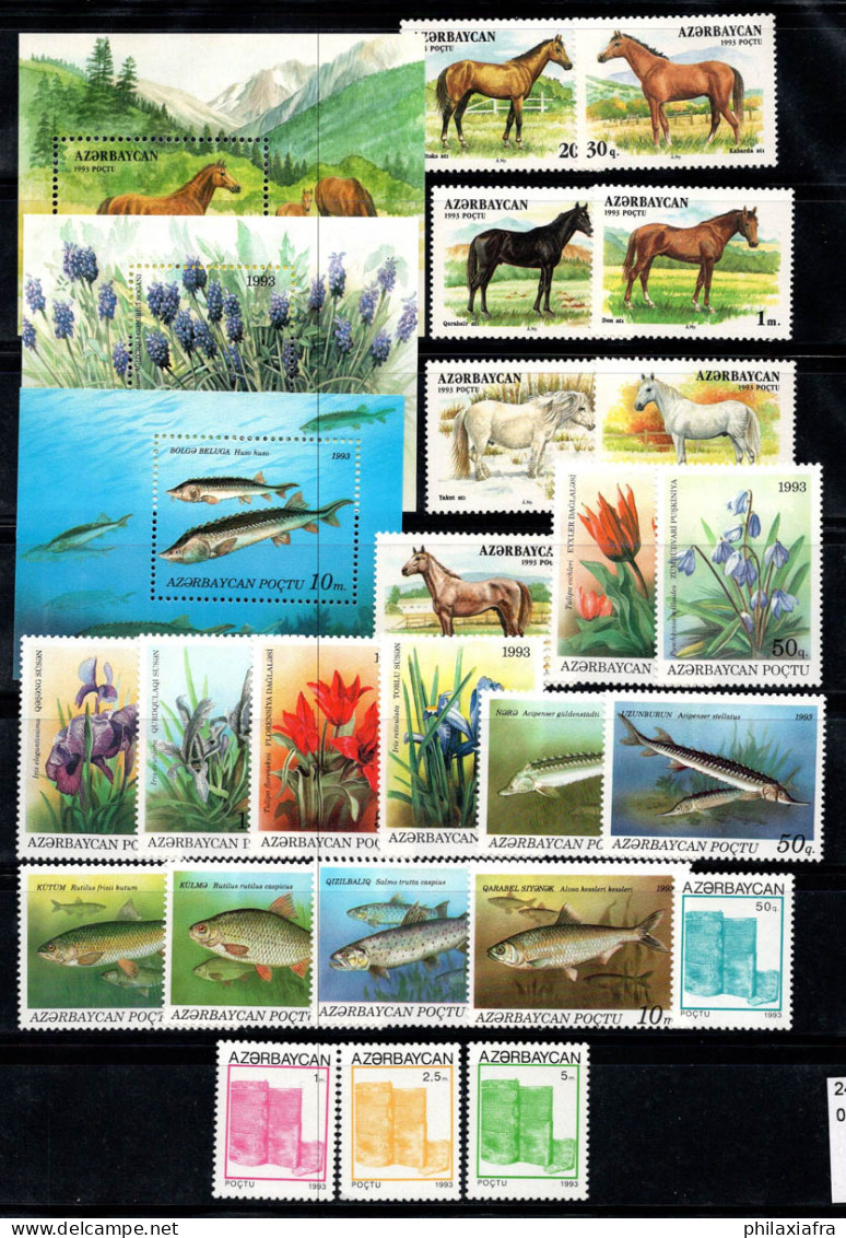 Azerbaïdjan 1993 Mi. 79-103, Bl.1-3 Neuf ** 100% Chevaux, Fleurs, Poissons - Azerbaïdjan