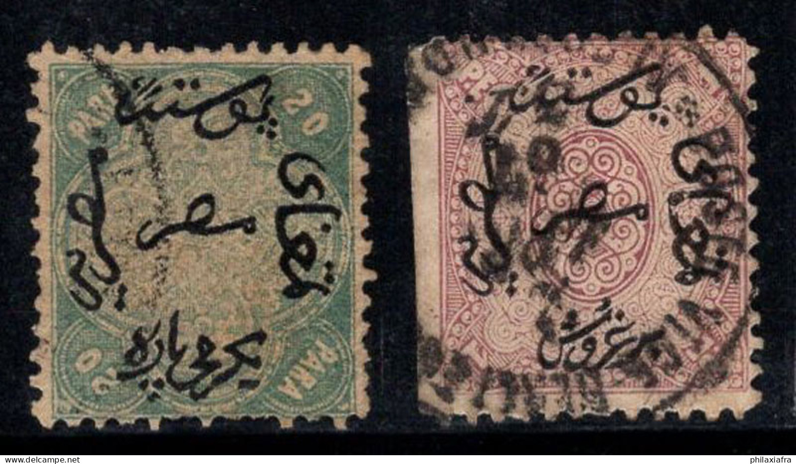 Égypte 1866 Mi. 3-4 Oblitéré 40% 20, 1 P Surimprimé - 1866-1914 Khedivato Di Egitto