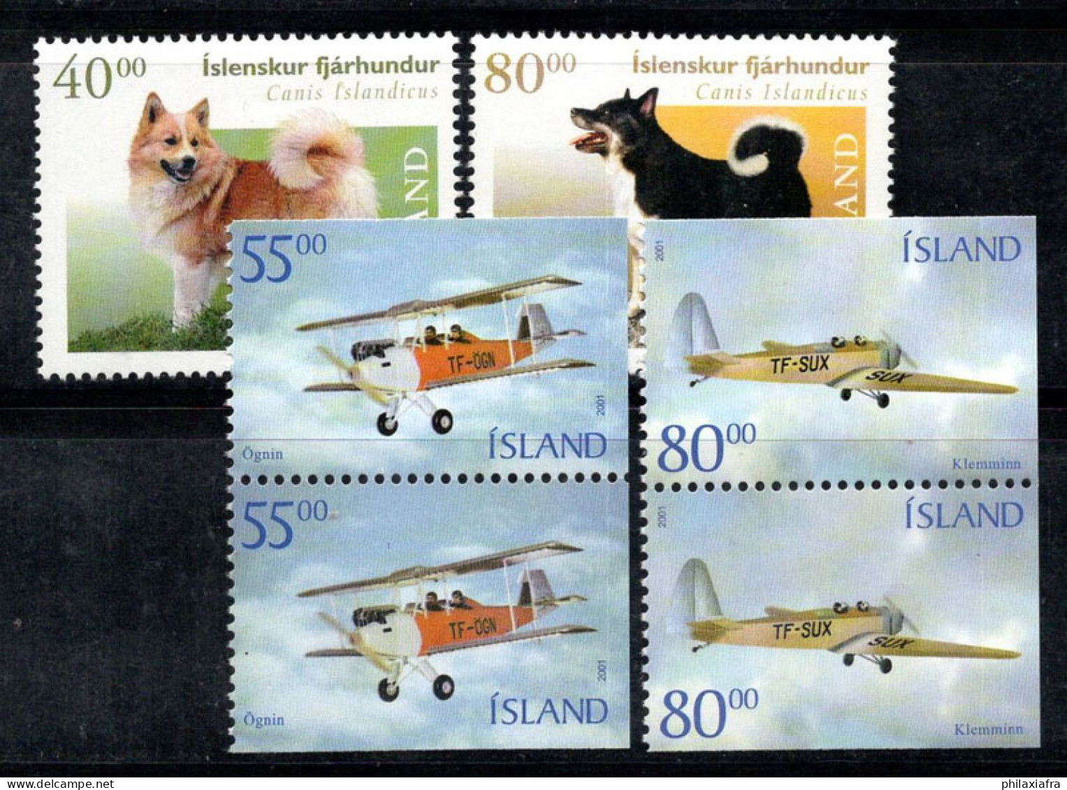 Islande 2001 Mi. 977-979 Neuf ** 100% CHIENS, AVIONS - Unused Stamps