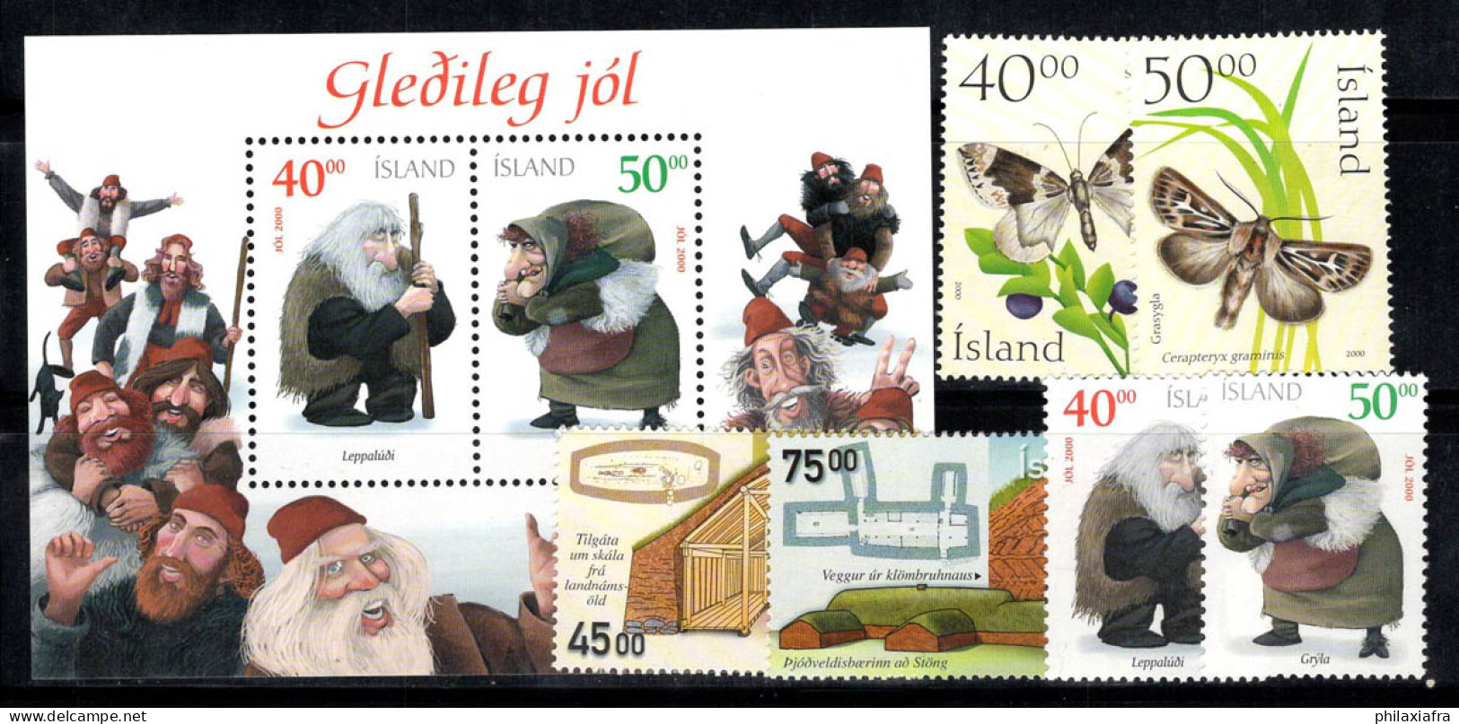 Islande 2000 Mi. 963-968, Bl. 28 Bloc Feuillet 100% Neuf ** Papillons, Architecture, Noël - Nuovi