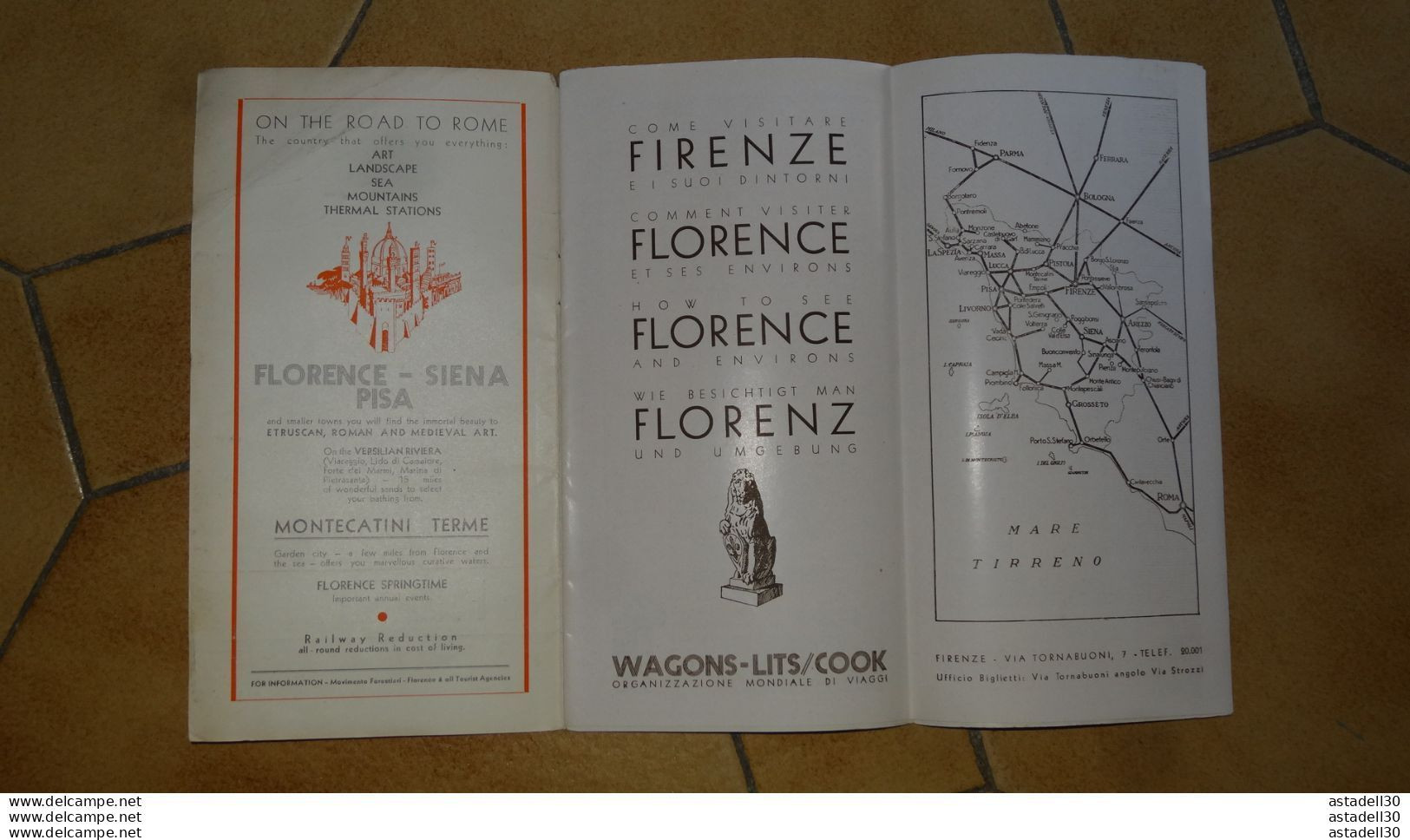 Dépliant ITALIA, Wagons Lits Cook FIRENZE N°34 De 1934 .........Caisse-40 - Tourism Brochures