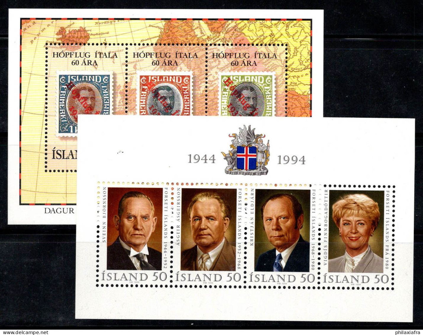 Islande 1993-94 Mi. Bl. 14, 16 Bloc Feuillet 100% Neuf ** Journée Du Timbre, Présidents - Blocks & Sheetlets