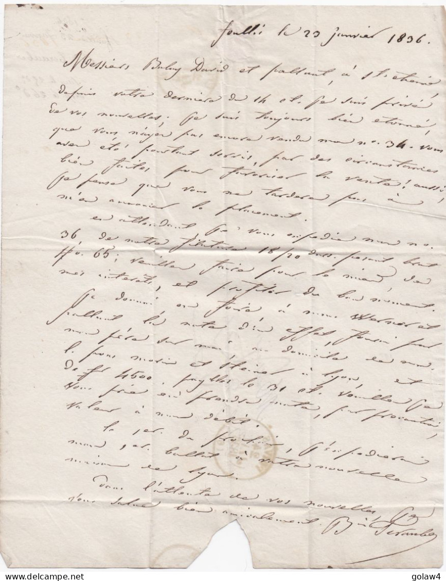 37108# LETTRE Datée De FOUILLIS Obl PRIVAS 24 JANVIER 1836 T13 ARDECHE Pour ST ETIENNE LOIRE - 1801-1848: Voorlopers XIX