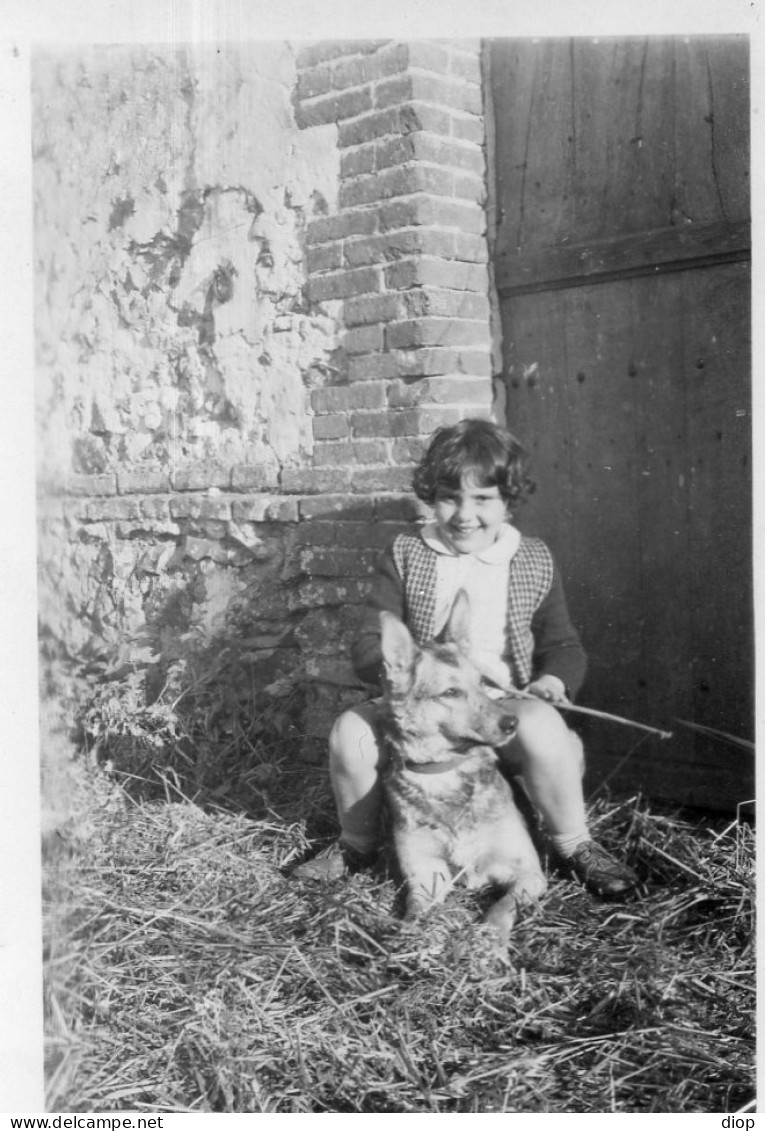 Photo Vintage Paris Snap Shop- Enfant Child Fille Girl Chien Dog - Other & Unclassified