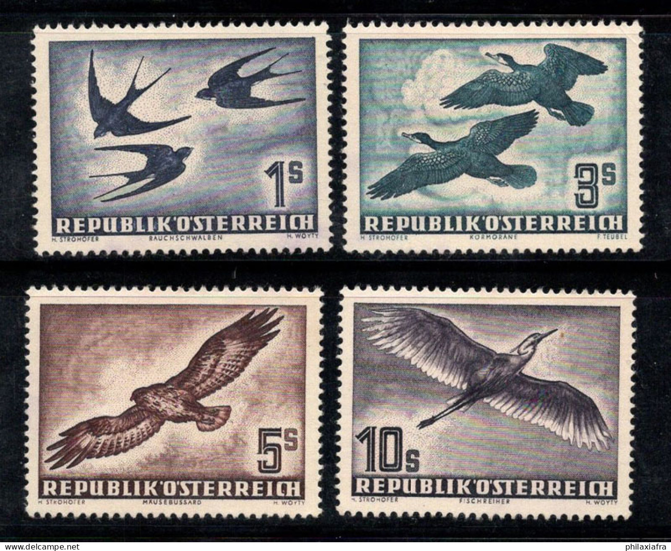 Autriche 1953 Mi. 984-987 Sans Gomme 100% Signé Poste Aérienne Oiseaux - Other & Unclassified