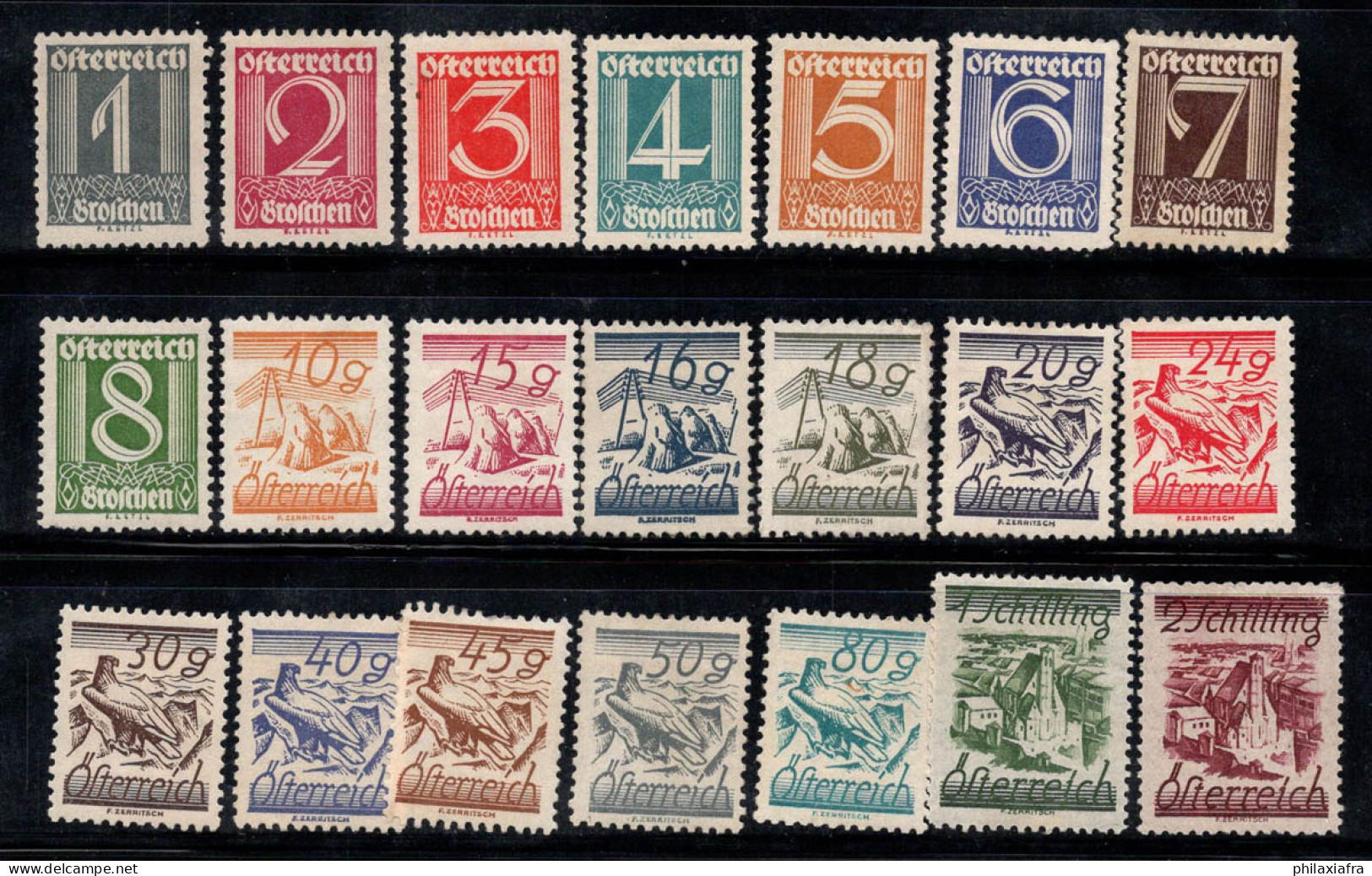 Autriche 1925 Mi. 447-467 Neuf * MH 60% Nombres, Paysages, Aigle - Ongebruikt