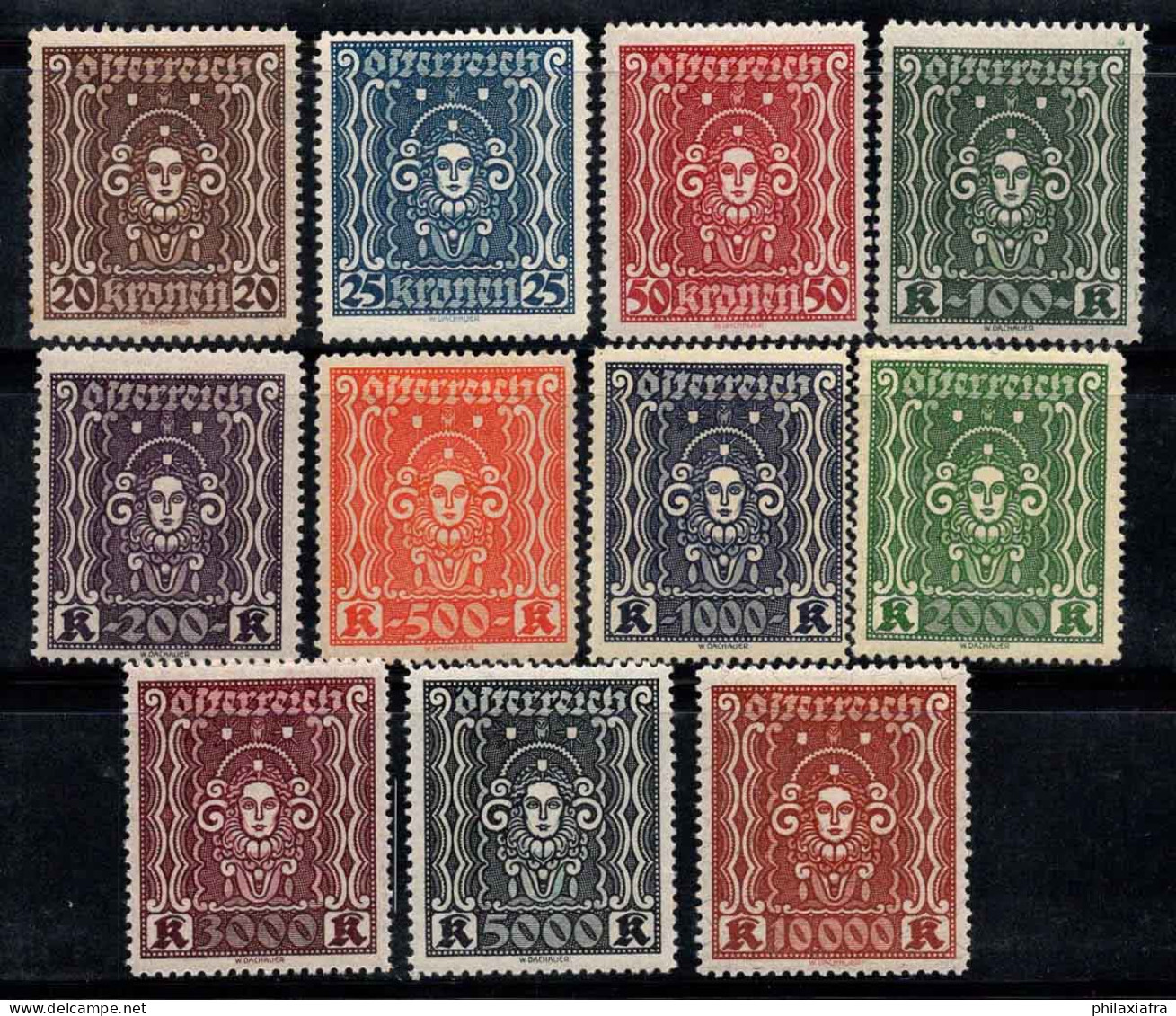 Autriche 1922 Mi. 398A-408A Neuf * MH 100% Tête De Femme - Unused Stamps