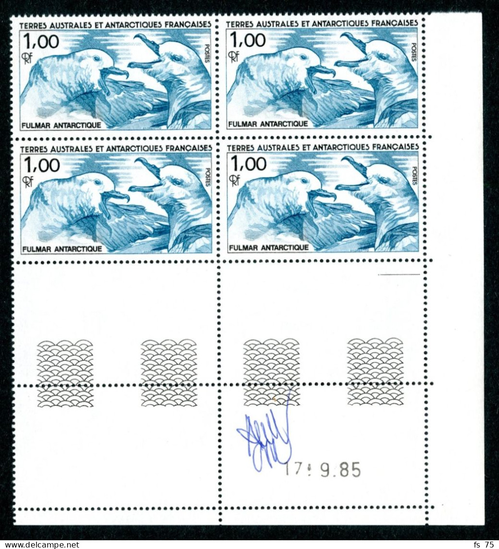 TAAF - N°115 & 116 - OISEAUX - 2 BLOCS DE 4 - COINS DATES - SIGNE ANDREOTTO - Neufs