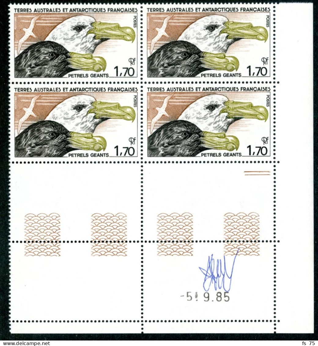 TAAF - N°115 & 116 - OISEAUX - 2 BLOCS DE 4 - COINS DATES - SIGNE ANDREOTTO - Nuovi